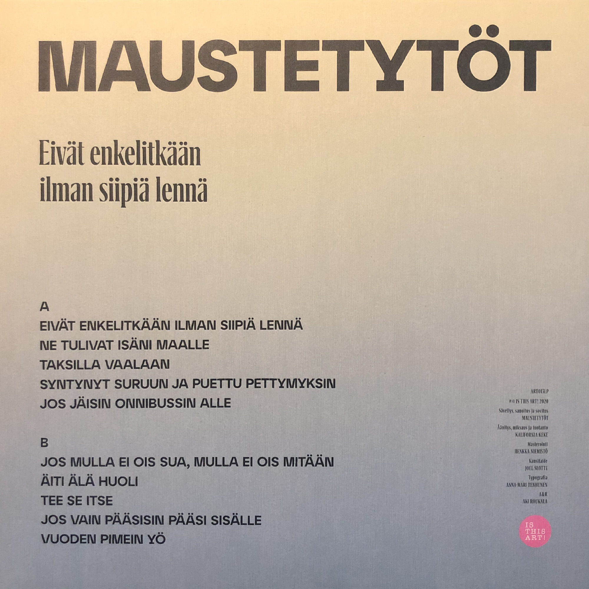 Back cover for album 'Eivat Enkelitkaan Ilman Siipia Lenna"